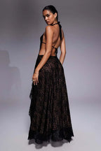 Black Lace Halter Maxi Dress