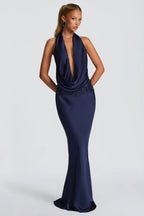 Navy Satin Maxi Dress