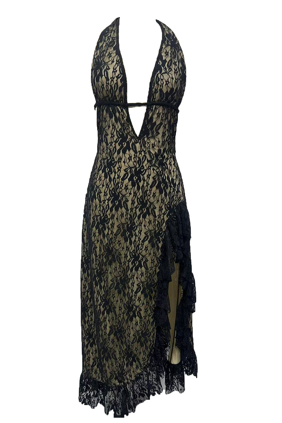 Black Lace Halter Maxi Dress