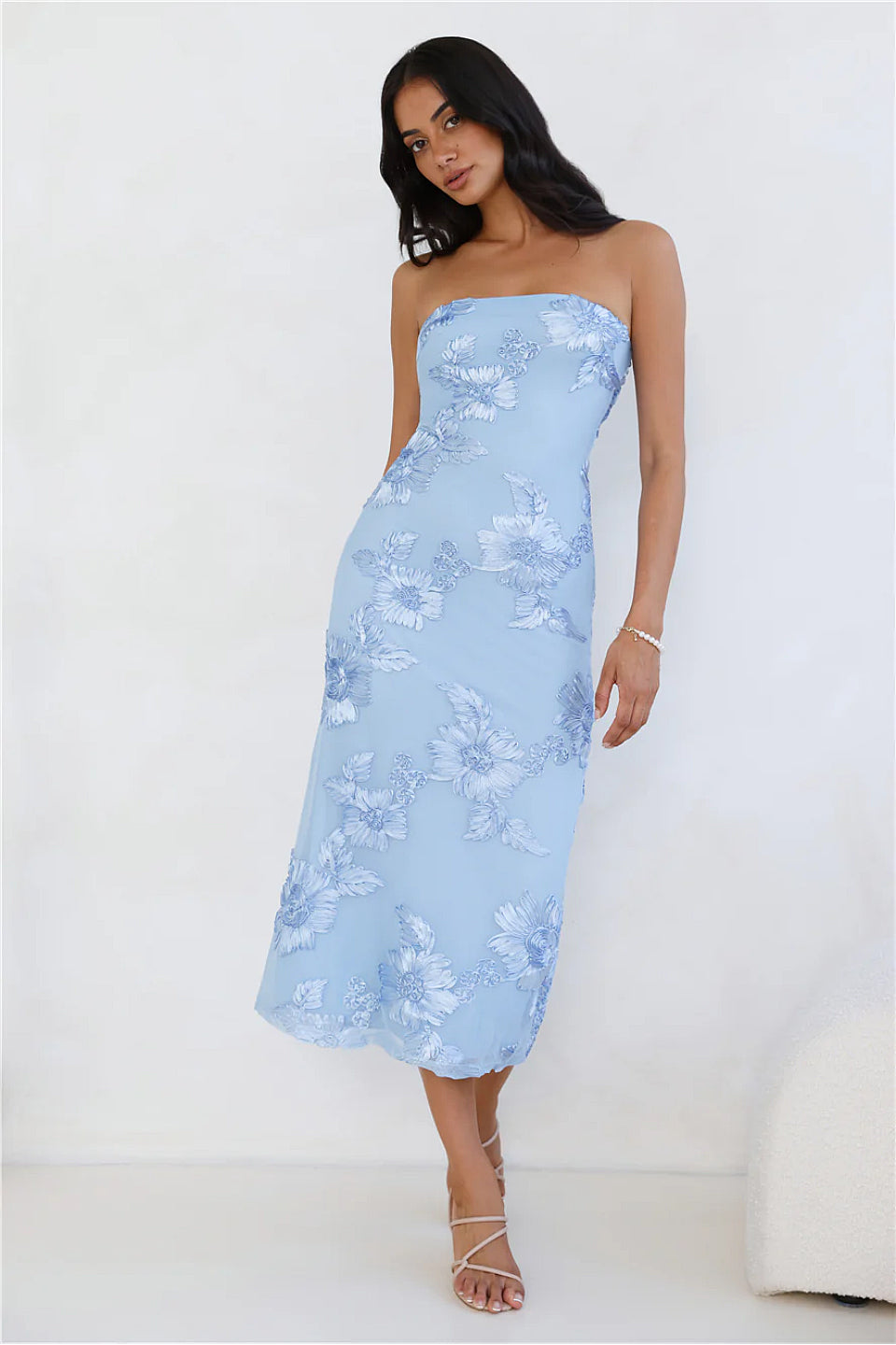 Sky Blue Floral Midi Dress