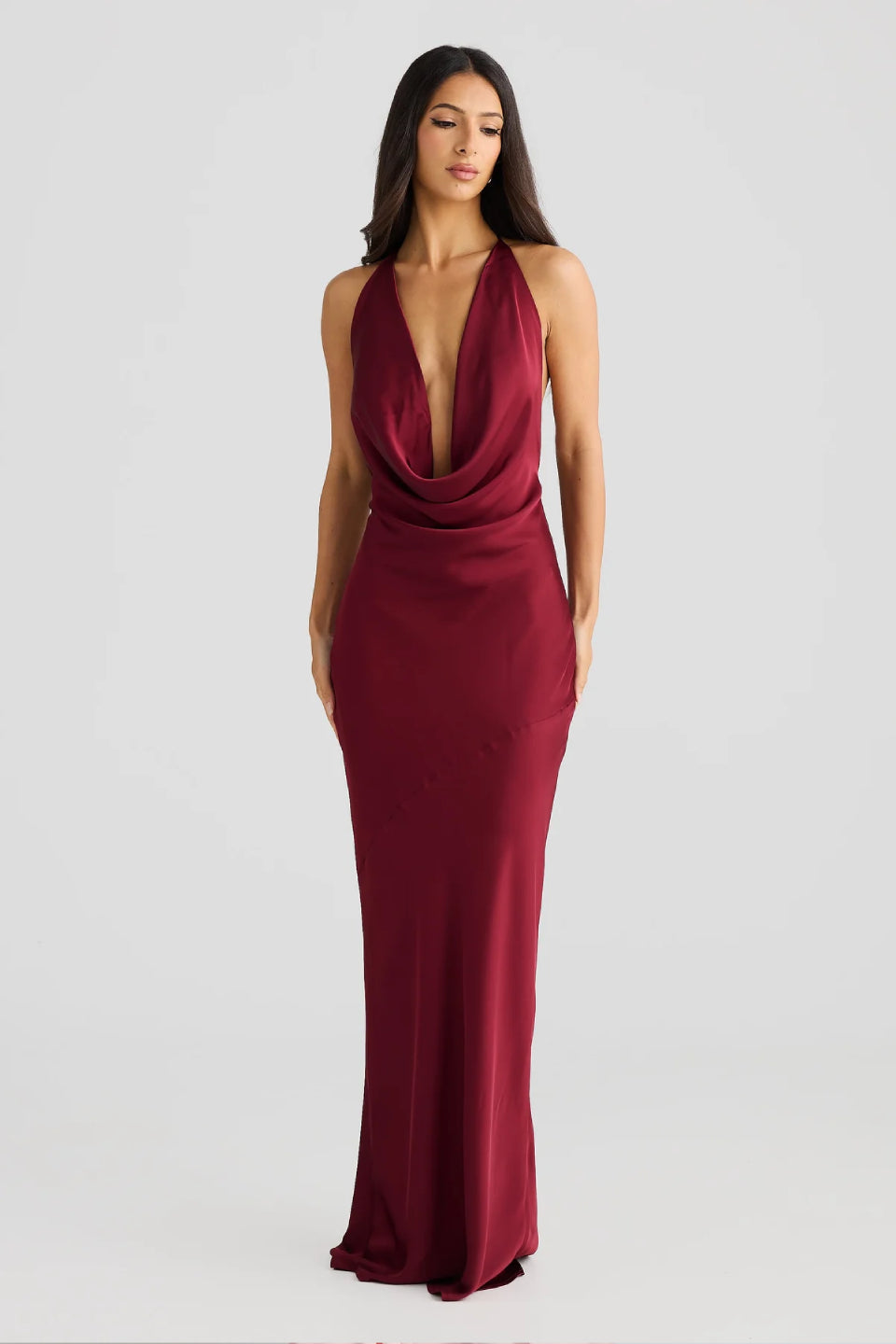 Burgundy Satin Maxi Dress