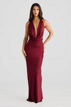 Burgundy Satin Maxi Dress