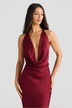 Burgundy Satin Maxi Dress