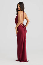 Burgundy Satin Maxi Dress