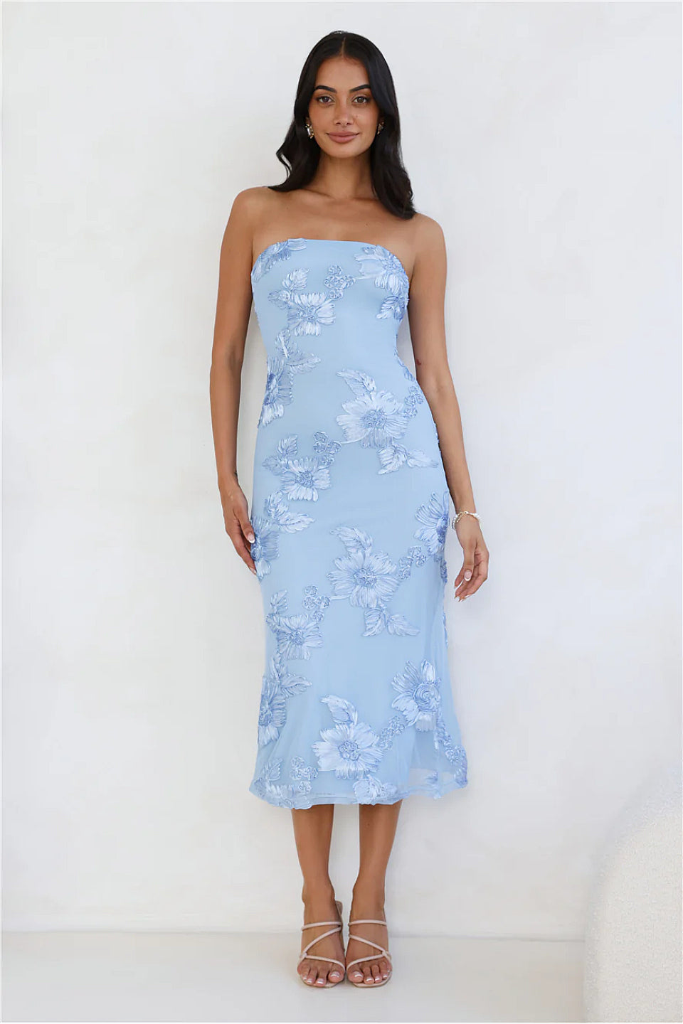 Sky Blue Floral Midi Dress