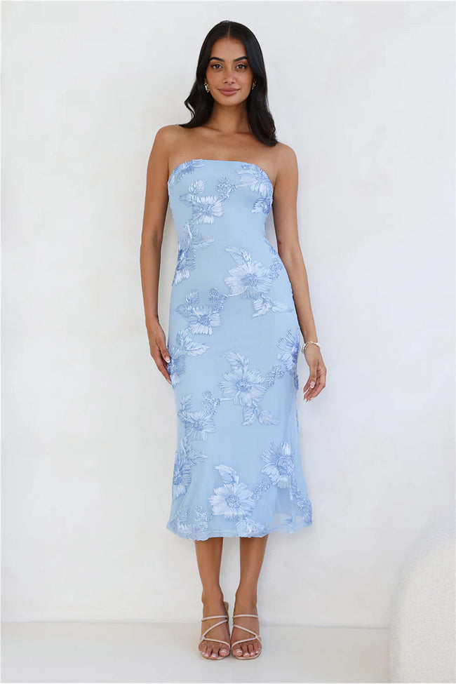 Sky Blue Floral Midi Dress Hover Image