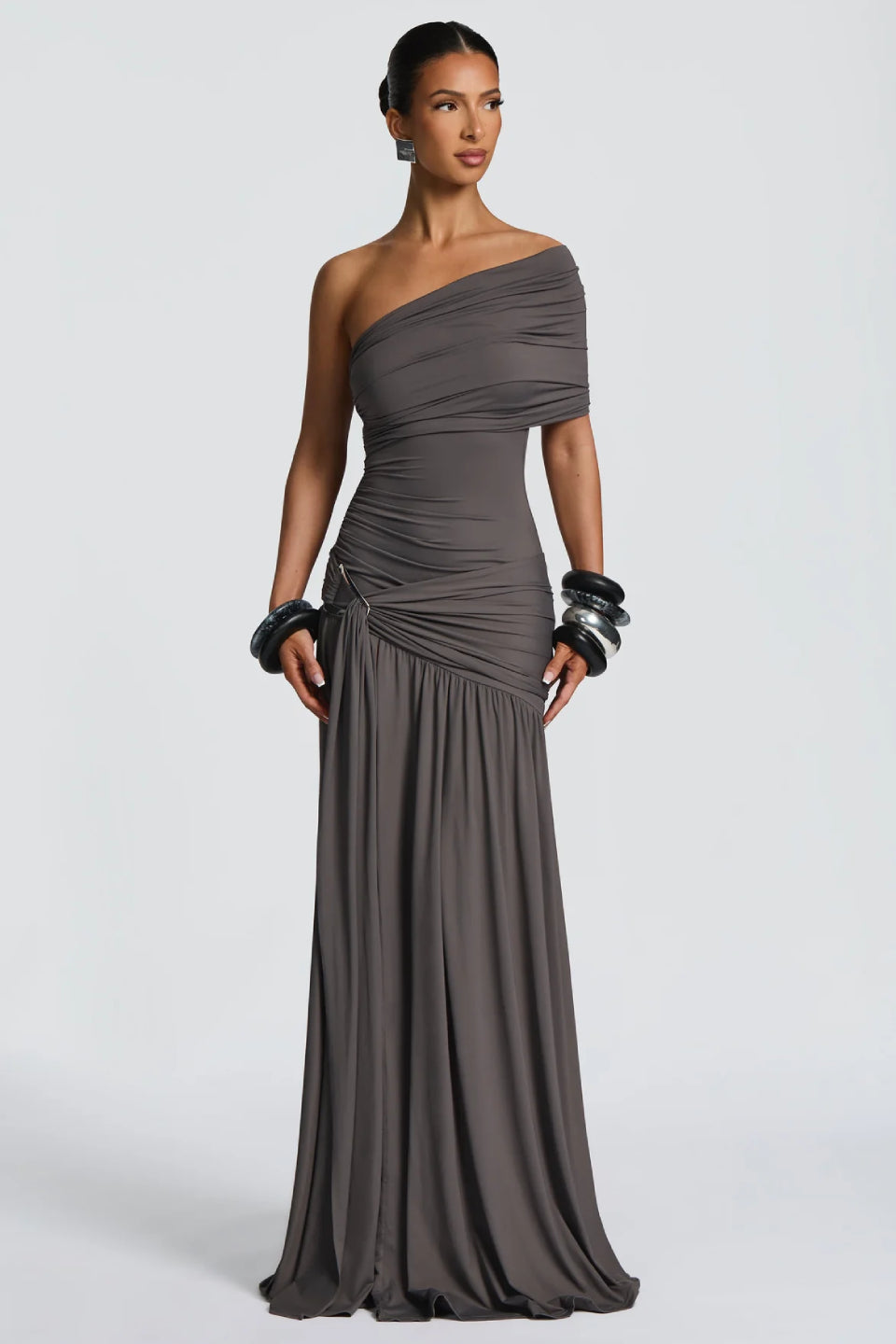 Charcoal One Shoulder Dress