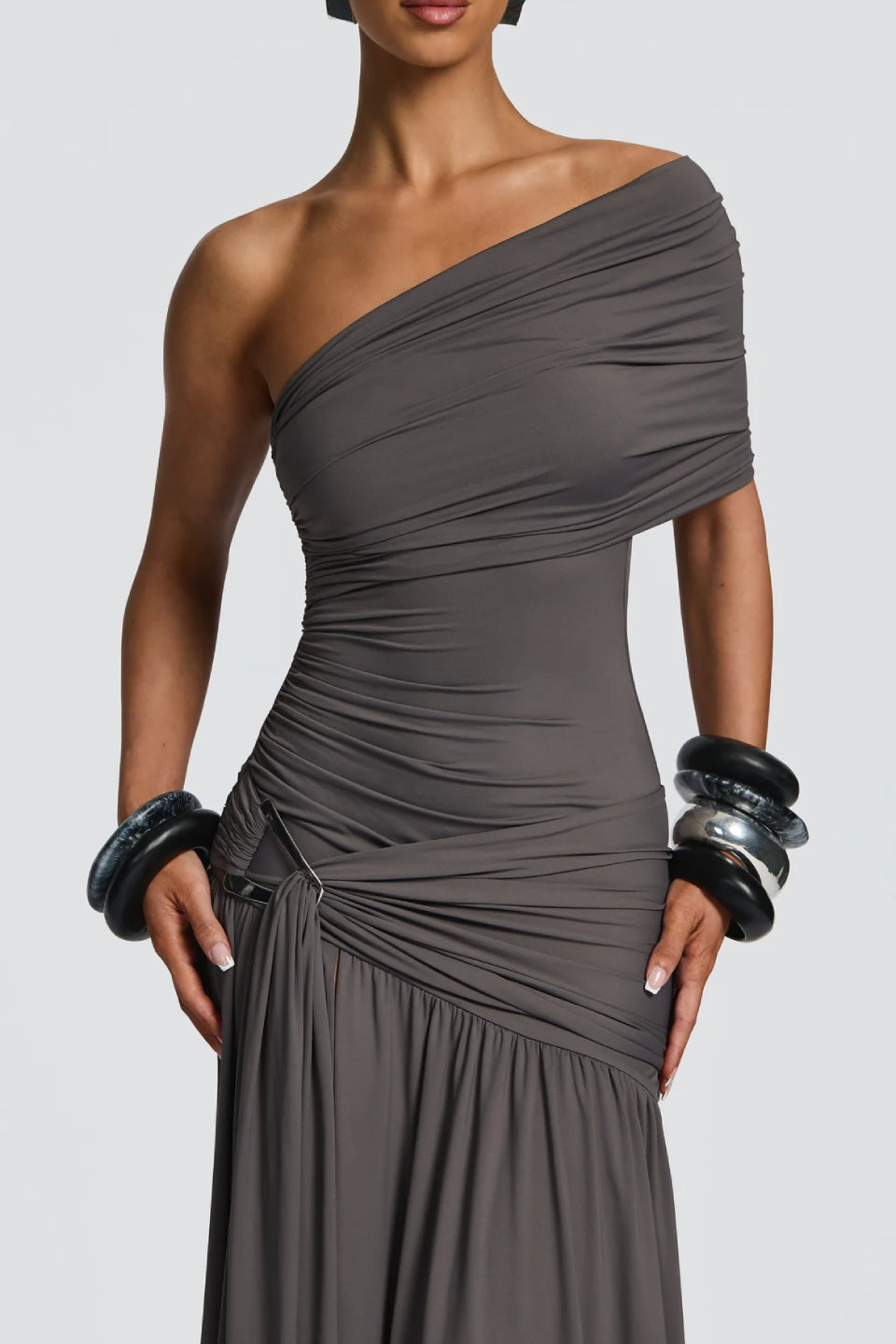 Charcoal One Shoulder Dress