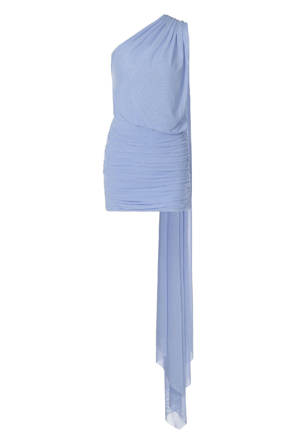 Blue One-Shoulder Chiffon Mini Dress