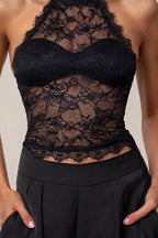 Black Halter Lace Cup Back Top