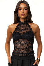 Black Halter Lace Cup Back Top