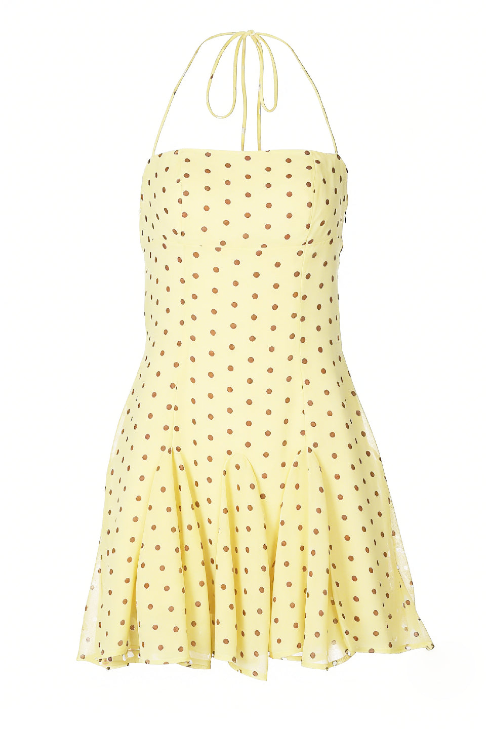Yellow Dot Halter Ruffle Mini Dress