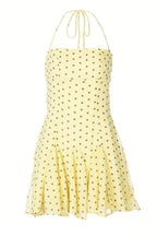Yellow Dot Halter Ruffle Mini Dress