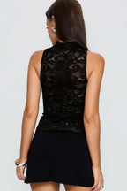 Black Lace Sheer Sleeveless Top