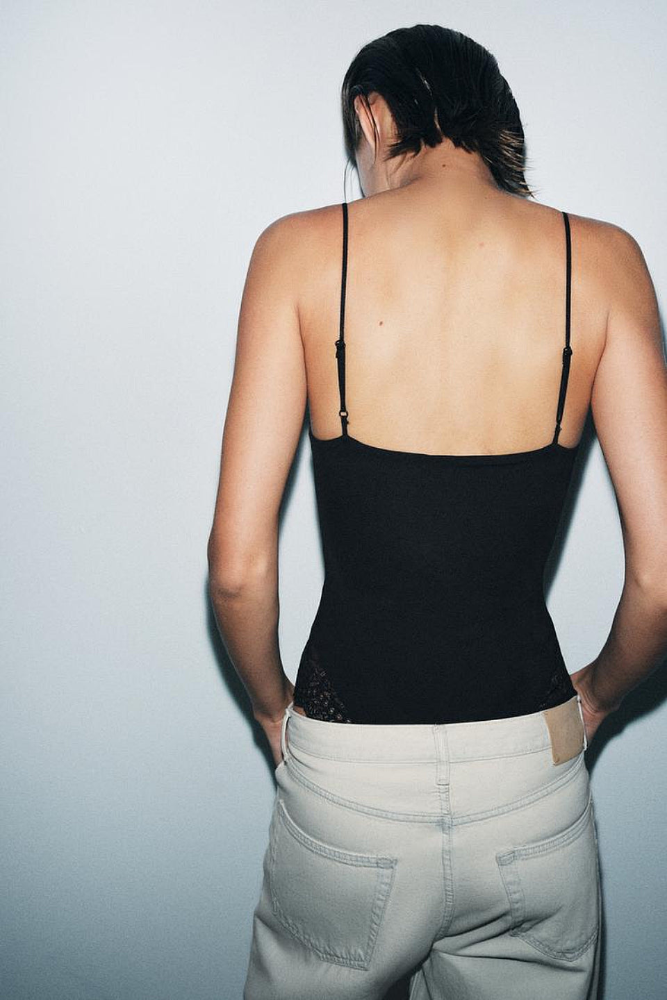 Black Lace V-Neck Fitted Bodysuit