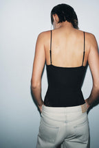 Black Lace V-Neck Fitted Bodysuit