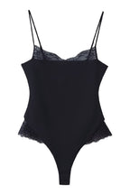 Black Lace V-Neck Fitted Bodysuit