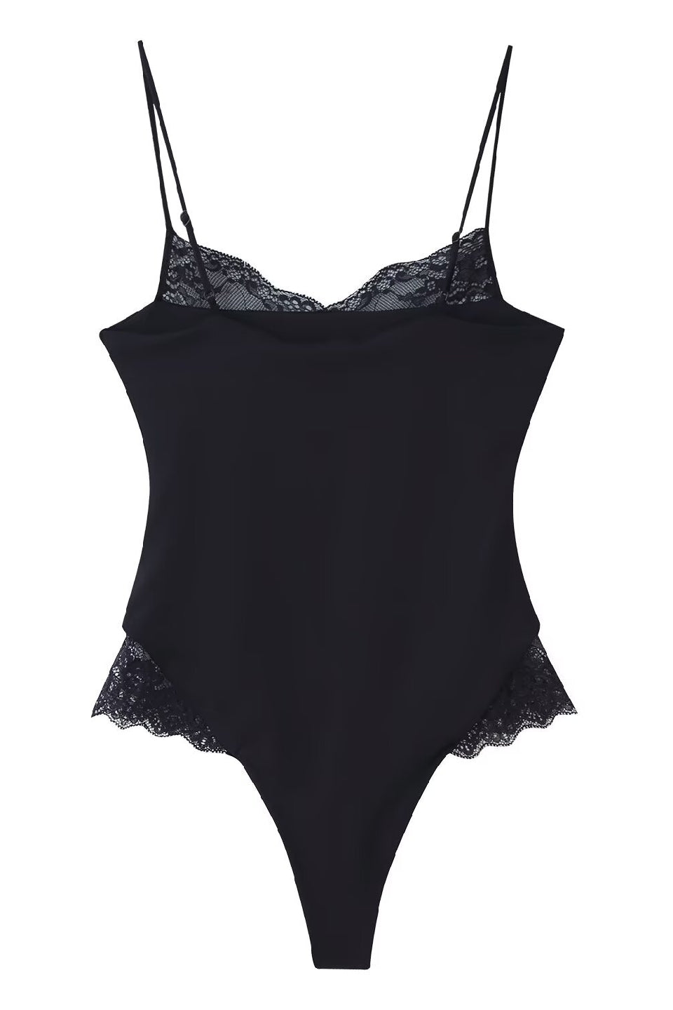 Black Lace V-Neck Fitted Bodysuit