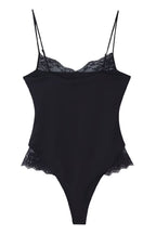Black Lace V-Neck Fitted Bodysuit