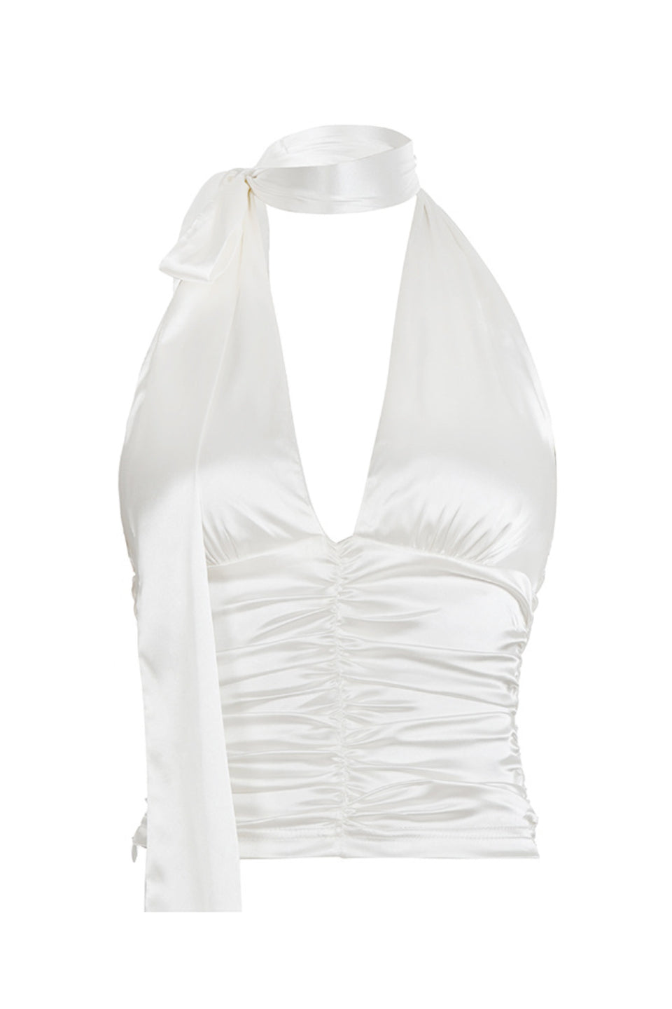 White Satin Halter Streamer Top