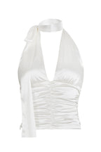 White Satin Halter Streamer Top