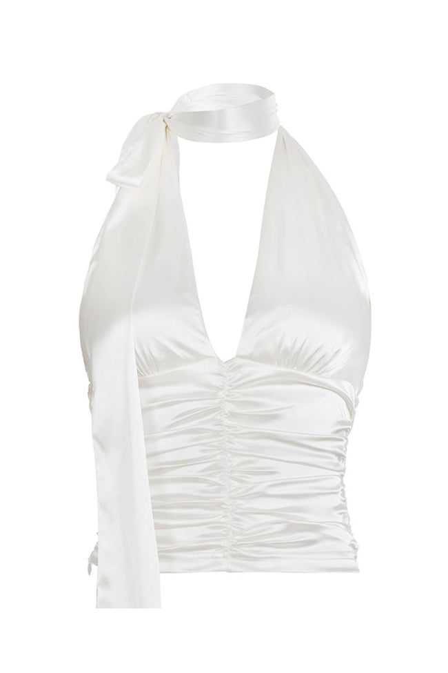 White Satin Halter Streamer Top Main Image
