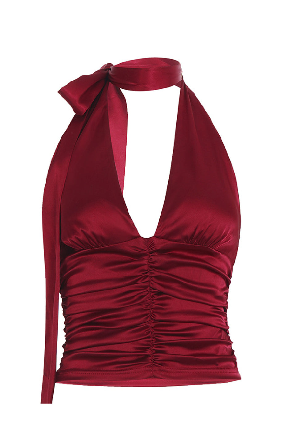 Red Satin Halter Streamer Top