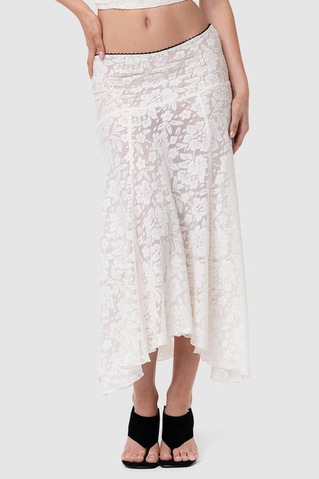 White Lace Sheer Fishtail Skirt Hover Image