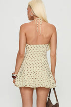 Yellow Dot Halter Ruffle Mini Dress