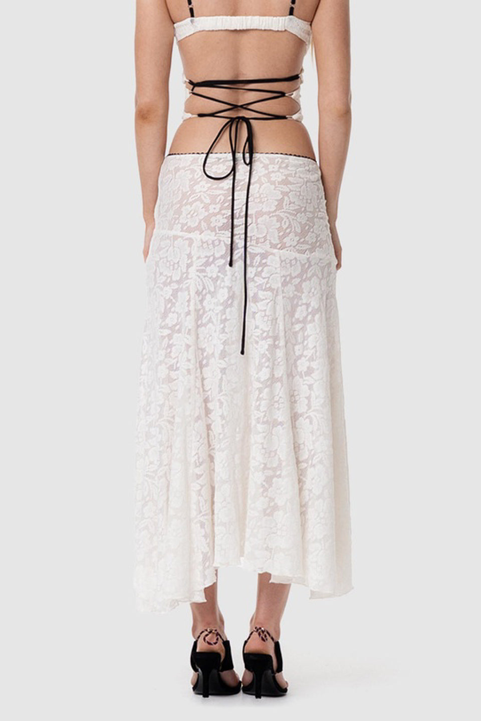 White Lace Sheer Fishtail Skirt