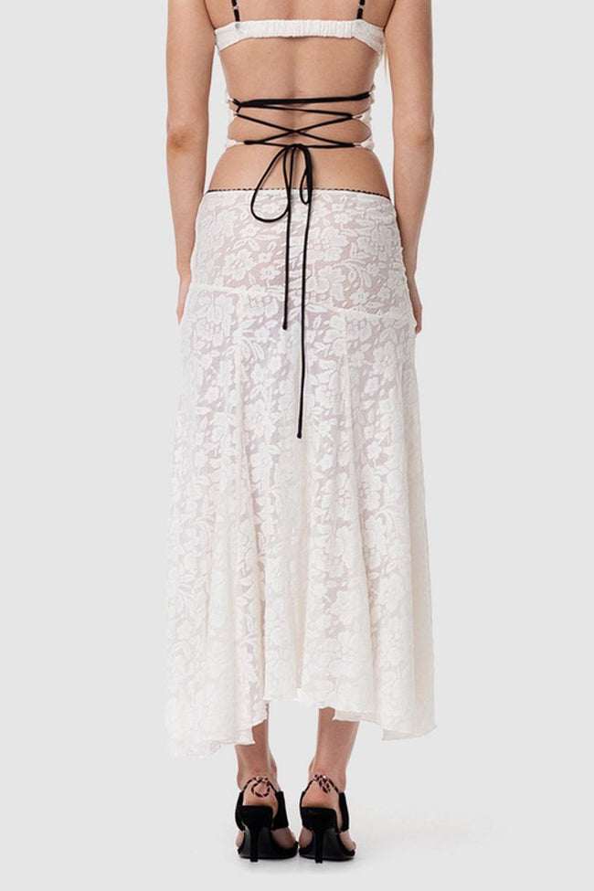 White Lace Sheer Fishtail Skirt Main Image