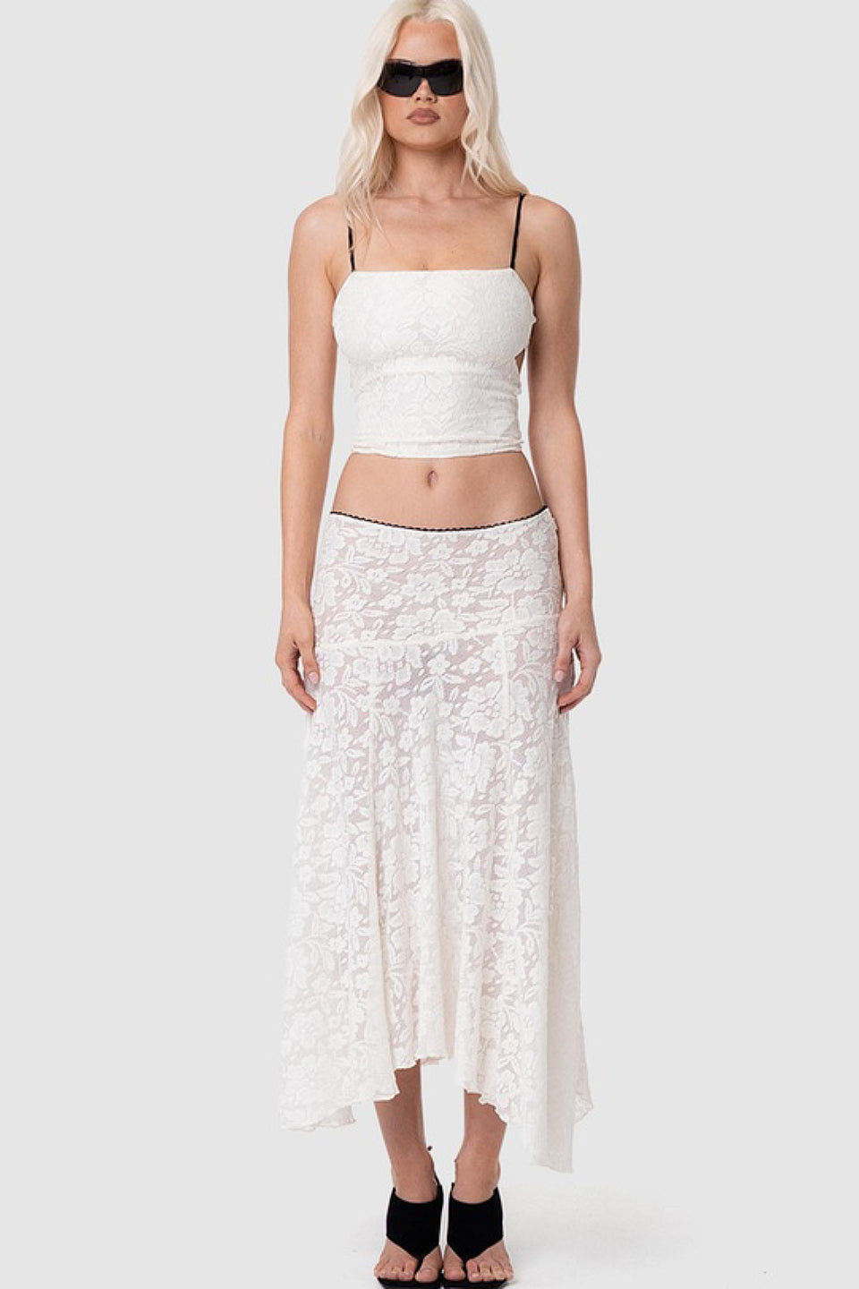 White Lace Sheer Fishtail Skirt