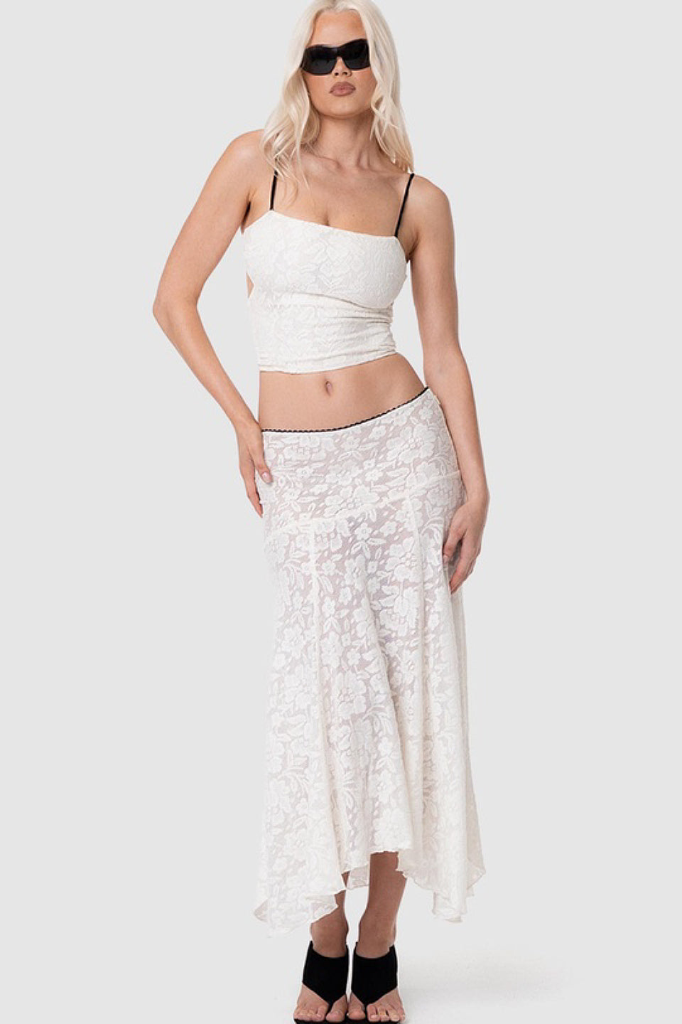 White Lace Sheer Fishtail Skirt