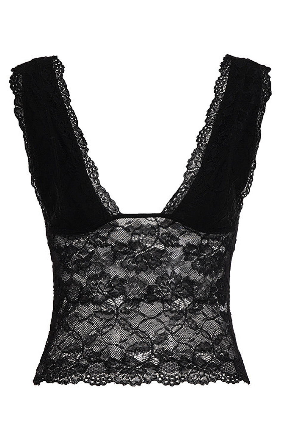Black Lace Sheer V-Neck Crop