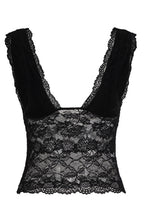 Black Lace Sheer V-Neck Crop