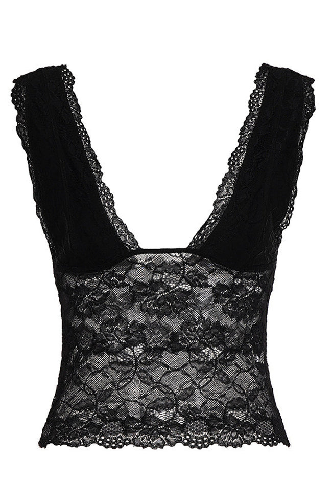Black Lace Sheer V-Neck Crop Main Image