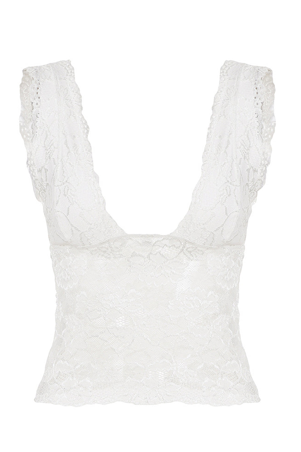 White Lace Sheer V-Neck Crop