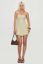 Yellow Dot Halter Ruffle Mini Dress
