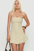 Yellow Dot Halter Ruffle Mini Dress