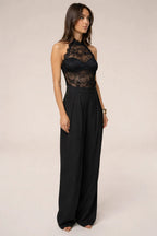 Black Halter Lace Cup Back Top