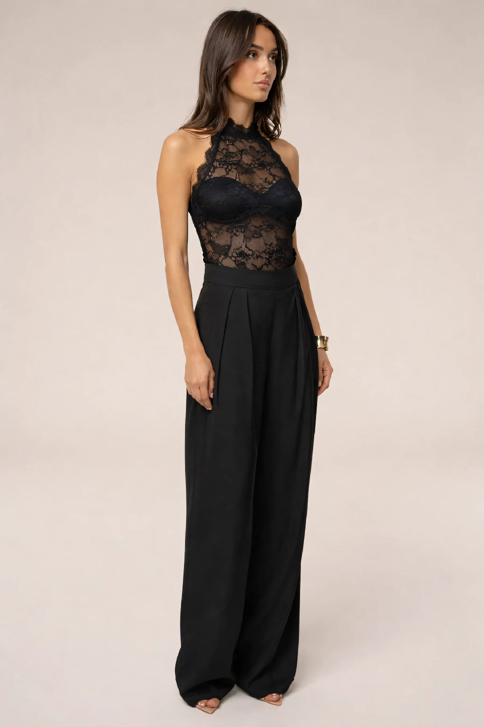 Black Halter Lace Cup Back Top