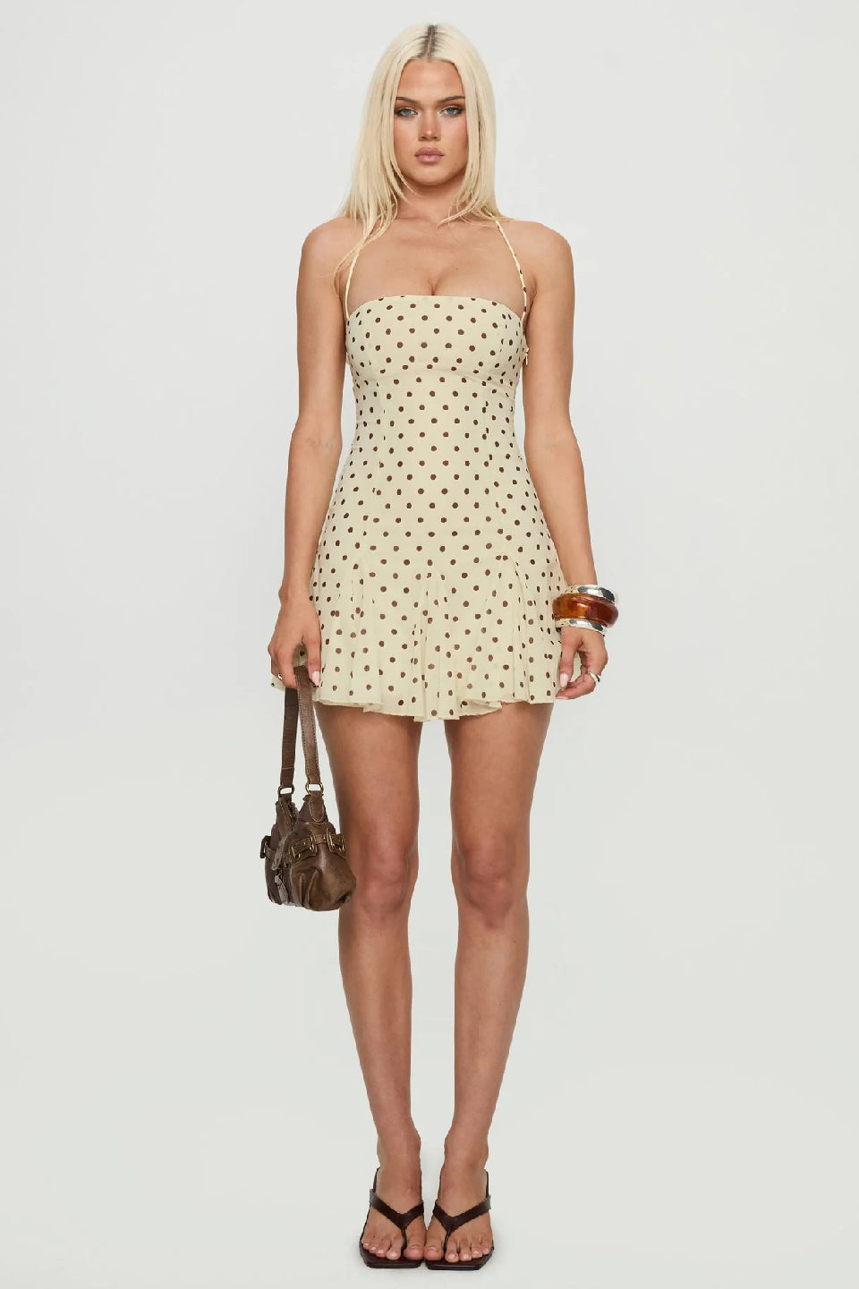 Yellow Dot Halter Ruffle Mini Dress