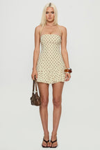 Yellow Dot Halter Ruffle Mini Dress