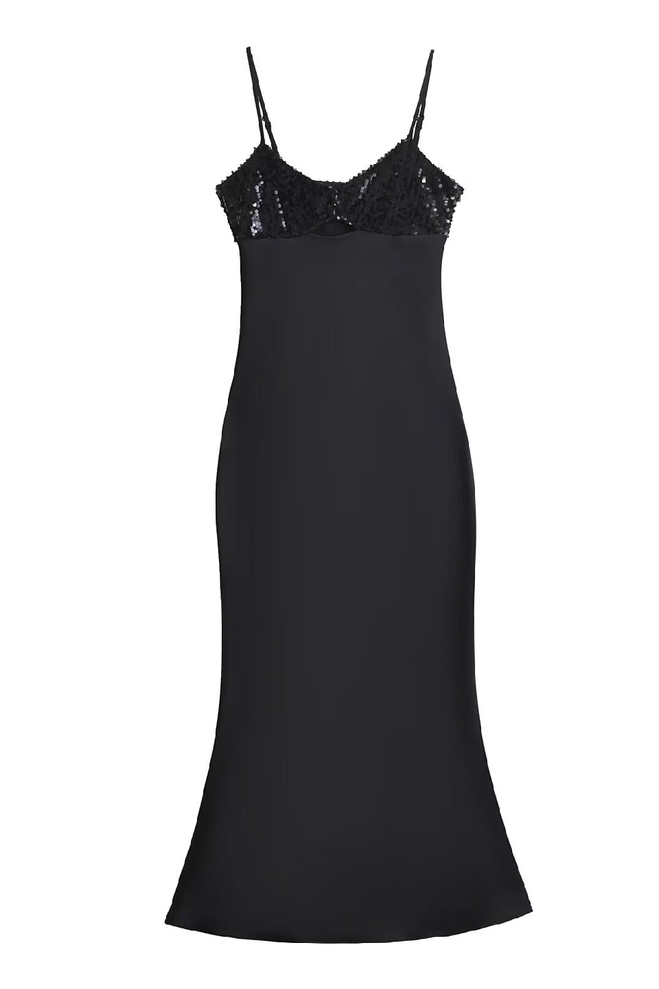 Black Sequin Lace Fishtail Midi Dress