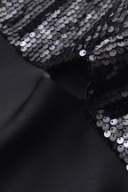 Black Sequin Lace Fishtail Midi Dress