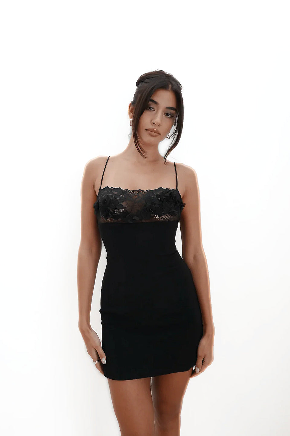 Black Lace Sheer Open Back Mini Dress