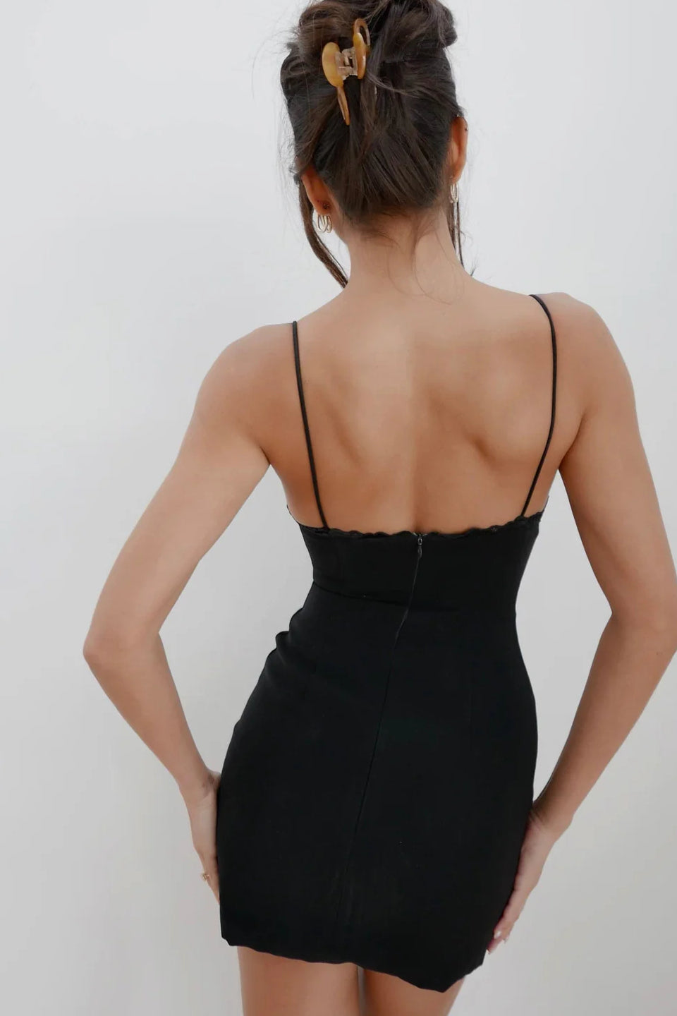 Black Lace Sheer Open Back Mini Dress