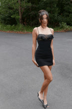 Black Lace Sheer Open Back Mini Dress