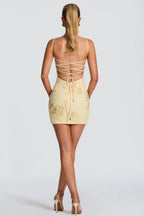 Cream Floral Corset Tie Mini Dress