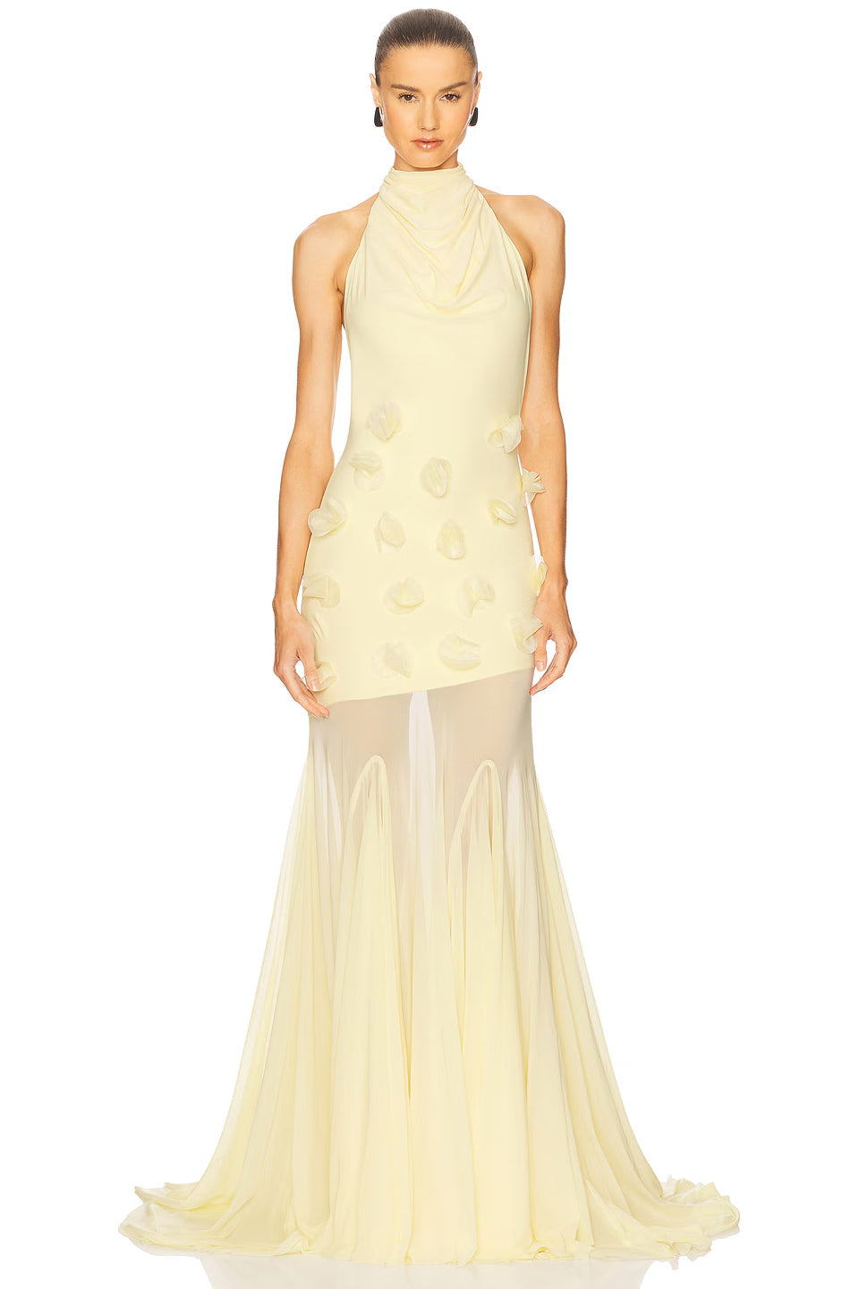 Cream Petal Halter Fishtail Gown